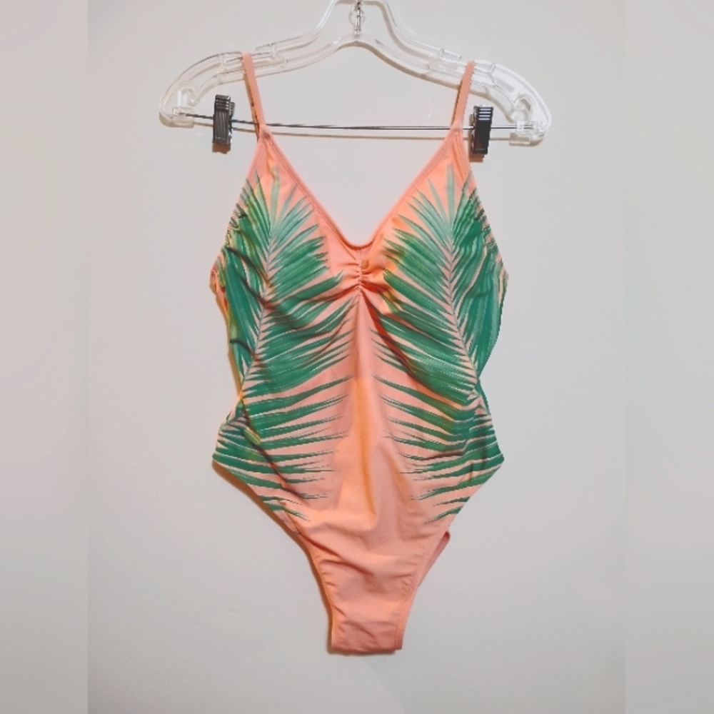 XHILARATION TM Tropical Leaf Print Swimsuit One Piece L 80%Nylon-20%Spandex